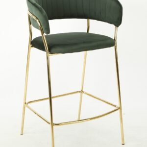 Taburete KEFREN NEW, metal dorado, tapizado velvet verde oscuro