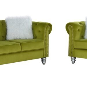 Set Sofás CHESTER STYLE, 3 +2 plazas, tapizado velvet verde 38