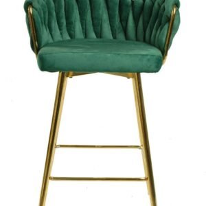Taburete KING, metal, cromado dorado, tapizado velvet verde oscuro