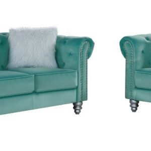 Set Sofás CHESTER STYLE, 3 +2 plazas, tapizado velvet verde agua 58