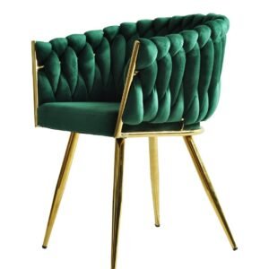 Sillón KING, metal dorado, tapizado velvet verde oscuro