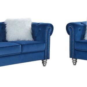 Set Sofás CHESTER STYLE, 3 +2 plazas, tapizado velvet azul 67
