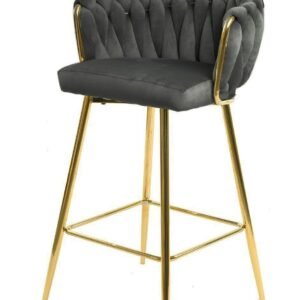 Taburete KING, metal, cromado dorado, tapizado velvet gris oscuro
