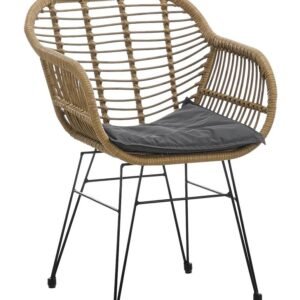 Sillón KUALA, metal, ratán beige, cojín negro