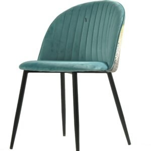 Silla PALM SKY BLUE, metal, tapizado velvet azul con trasera palm