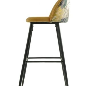 Taburete PALM YELLOW, metal, tapizado velvet amarillo con trasera palm