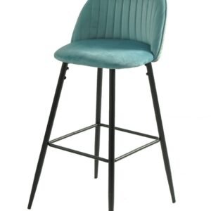 Taburete PALM SKY BLUE, metal, tapizado velvet azul con trasera palm
