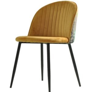 Silla PALM YELLOW, metal, tapizado velvet amarillo con trasera palm