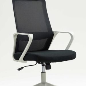 Sillón de oficina MARIO, alto, gris, malla y asiento negro