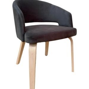 Sillón VISEU, contrachapado de madera de hevea, natural, velvet gris oscuro