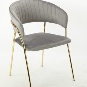 Sillón KEFRÉN NEW, metal, cromado dorado, tapizado velvet gris