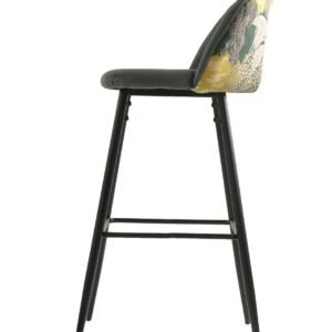 Taburete PALM GREY, metal, tapizado velvet gris con trasera palm