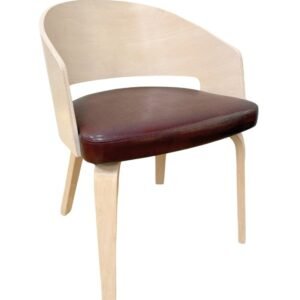 Sillón SINTRA, contrachapado de madera de hevea, natural, similpiel marrón