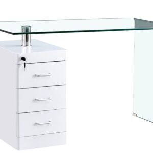 Mesa ARTEMISA, cristal curvado, cajonera, 125x65 cms