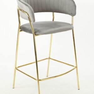 Taburete KEFREN, metal, cromado dorado, tapizado velvet gris