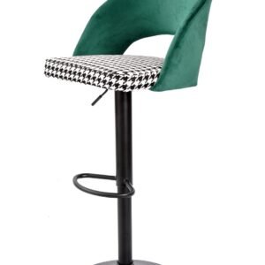 Taburete TEIDE, regulable, metal negro, tapizado verde con pata de gallo