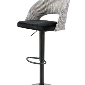 Taburete TEIDE, regulable, metal negro, tapizado pata de gallo con negro