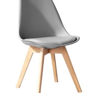 Silla TORRE 4P (SU), madera, polipropileno y cojín gris claro