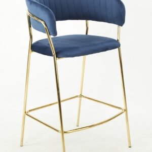 Taburete KEFREN, metal, cromado dorado, tapizado velvet azul
