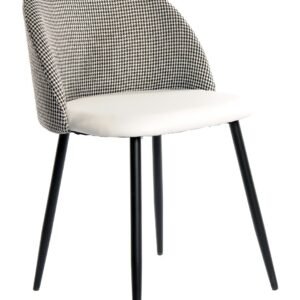 Silla ETNA, metal negro, tapizado pata de gallo y similpiel blanca