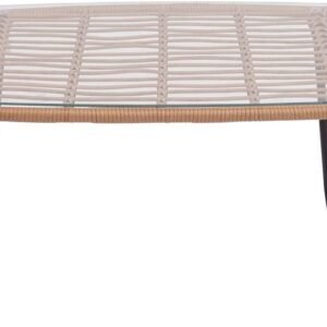 Mesa LEBENG, baja, metal, ratán, cristal, 90 x 50 cms