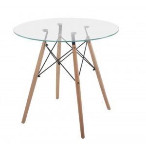 Mesa STAR, madera, cristal, 80 cms de diámetro