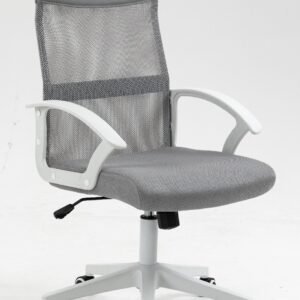 Sillón de oficina VERTON, blanco, malla y asiento gris