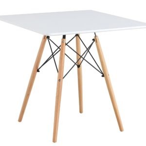 Mesa STAR, base madera, tapa blanca, 80 x 80 cms