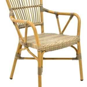 Sillón PAROS, apilable, aluminio, ratán marrón y gris