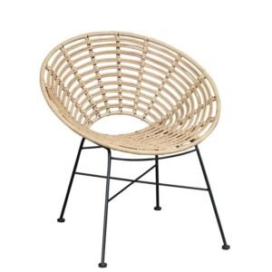 Sillón CIDORA, metal, ratán beige