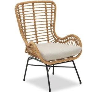 Sillón JAVA, metal, cojín, ratán beige
