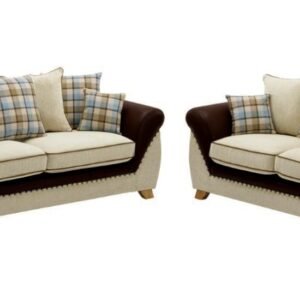 Set sofás CAMBRIDGE, 3 + 2 plazas, tejido combinado marrón con beige