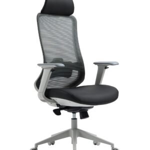 Sillón de oficina ARANJUEZ, alto, gris, ergonómico, multifunción, malla y asiento negro