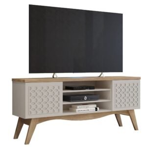 Mueble TV LIZ, blanco roto y cedro, 160 cms.