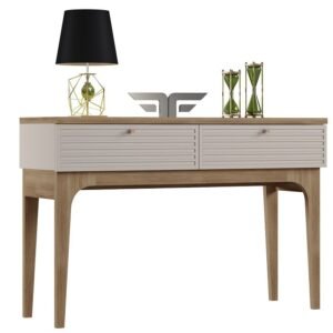 Consola VENEZA, MDP blanco roto y cedro, 120 x 38 cms