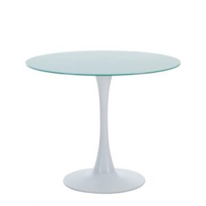 Mesa TUL (TO), metal, tapa de cristal blanco, 90 cms de diámetro