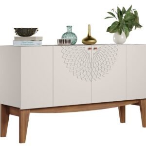 Buffet JADE, 4 puertas, blanco roto y matte, 136 cms.