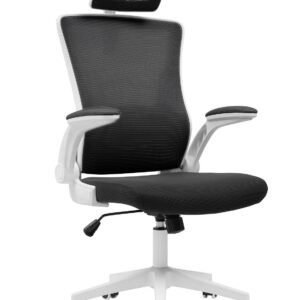 Sillón de oficina LAURO, alto, blanco, malla y asiento negro