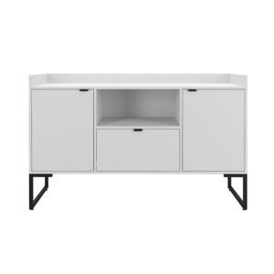 Buffet TOKYO, metal negro, 2 puertas y cajón, MDP color blanco, 135 cms.