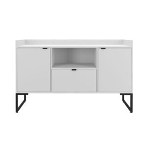 Buffet TOKYO, metal negro, 2 puertas y cajón, MDP color blanco, 135 cms.
