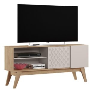 Mueble TV PREMIUM, cedro y blanco roto, 150 cms.