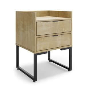 Mesita de noche TOKYO, multiusos, metal negro, 2 cajones, MDP natura