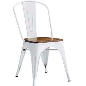 Silla TOL EK WOOD, acero, blanca, asiento madera