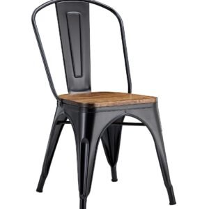 Silla TOL EK WOOD, acero, negra, asiento madera