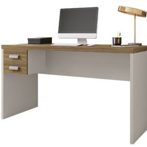 Mesa de oficina STUDIO 136, 2 cajones, bilaminado miel y cacao, 136 x 60 cms