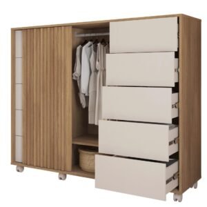 Cómoda PEGASUS, MDP buriti y blanco roto, 136 x 45 x 117,5 cms