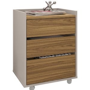 Cajonera STUDIO, ruedas, 3 cajones, guías metálicas, bilaminado miel y cacao