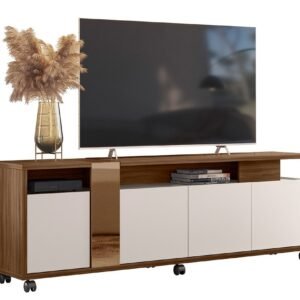 Mueble TV NEW CRISTAL, nogal y blanco roto, 183 cms.