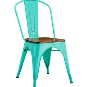 Silla TOL EK WOOD, acero, verde agua, asiento madera