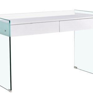 Mesa LIMOGES, cristal, cajonera, lacada blanca, 120 x 60 cms